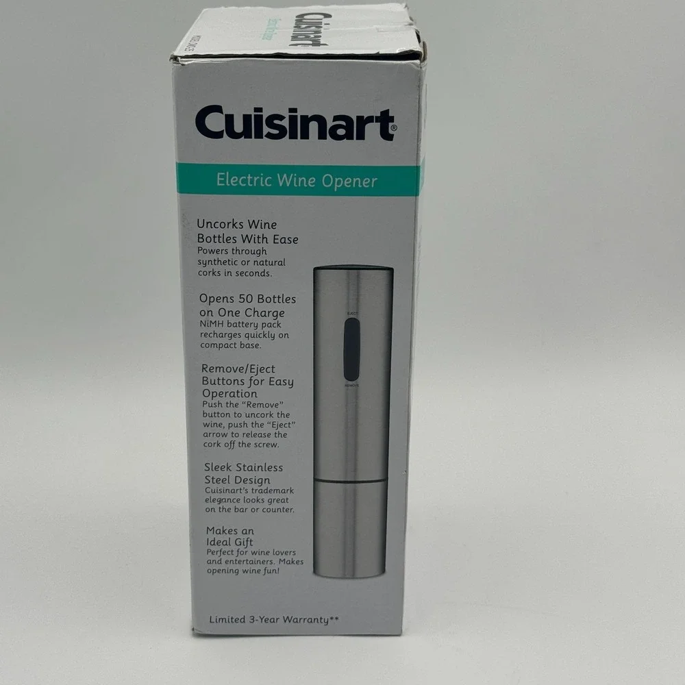 Cuisinart CWO-25 Electric Wine Opener Rechargeable Cordless Black New open box